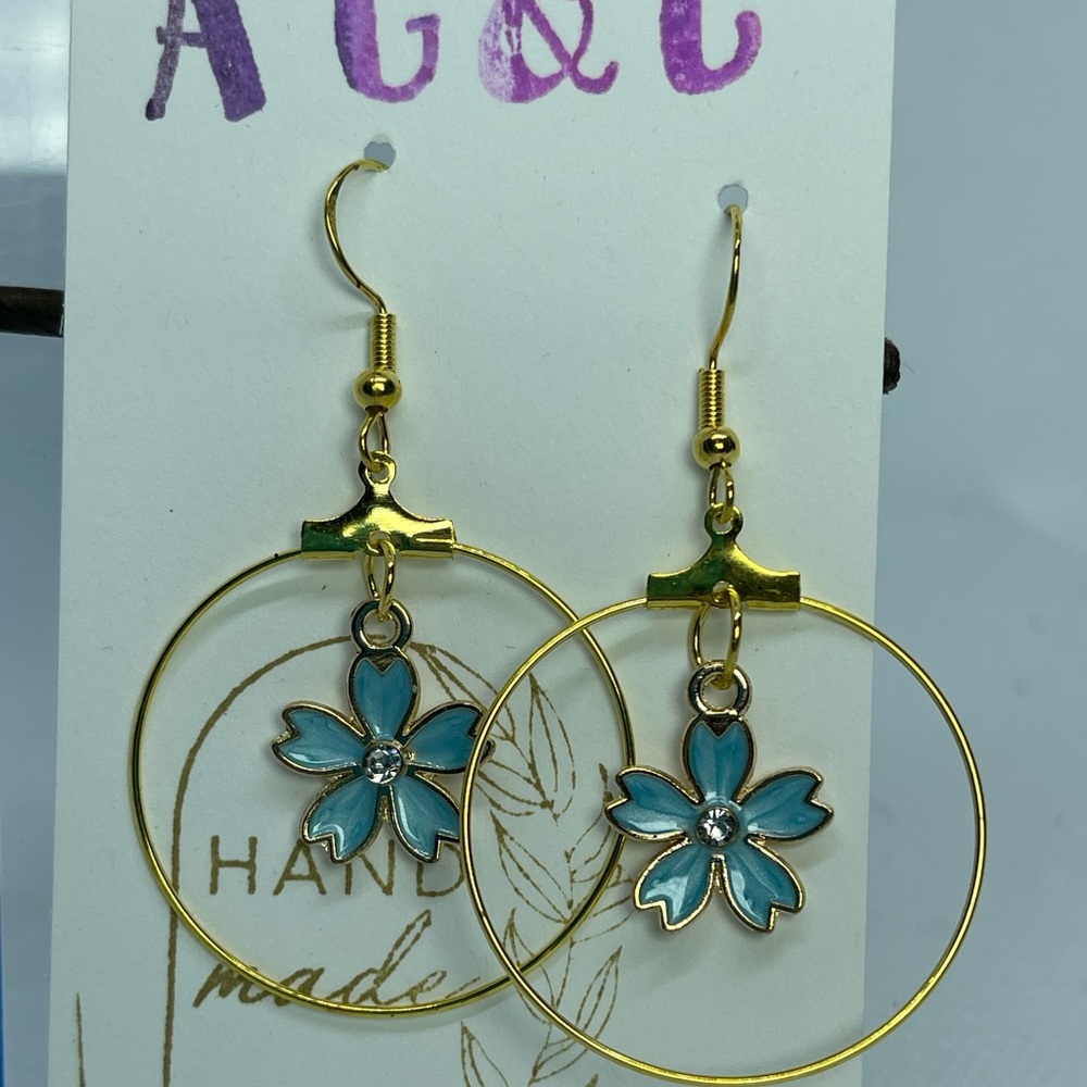 Baby blue flower hoops
